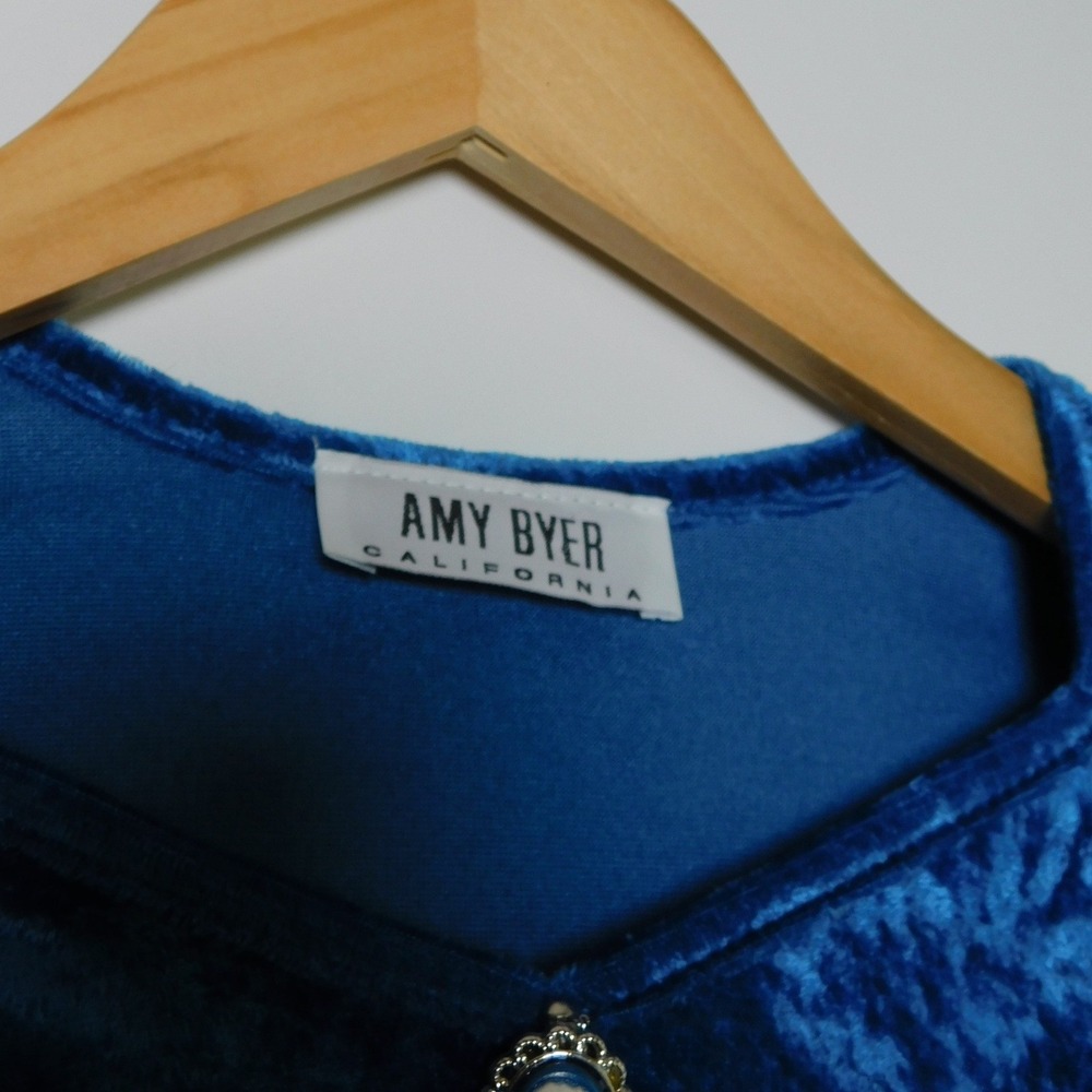 Amy Byer California Girls Blue Crushed Velvet Cameo Bell Sleeve Top Vintage Y2K - Picture 4 of 4